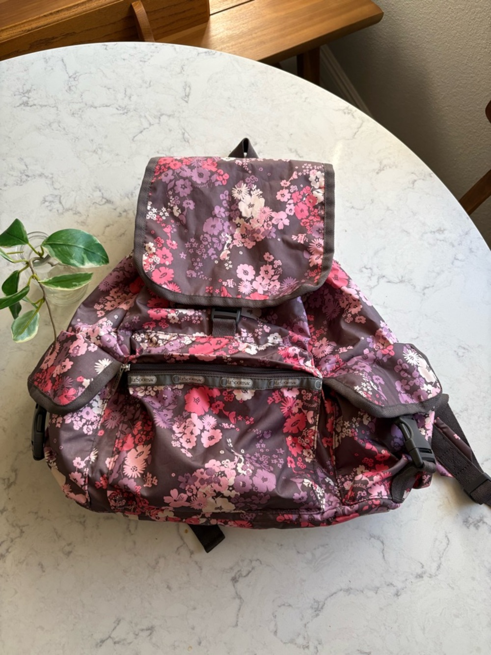 Lesportsac Floral Drawstring Backpack - Pink & Purple
